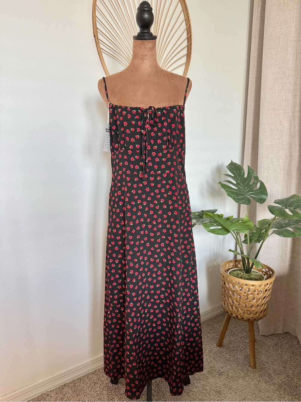 Women’s Floral Black Maxi Dress - Tie Front Dress